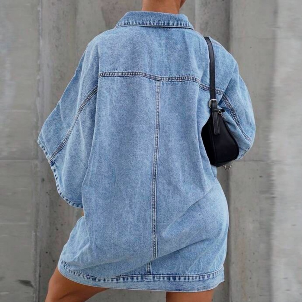 Baggy Denim Shirt Dress - Picture 2 of 5